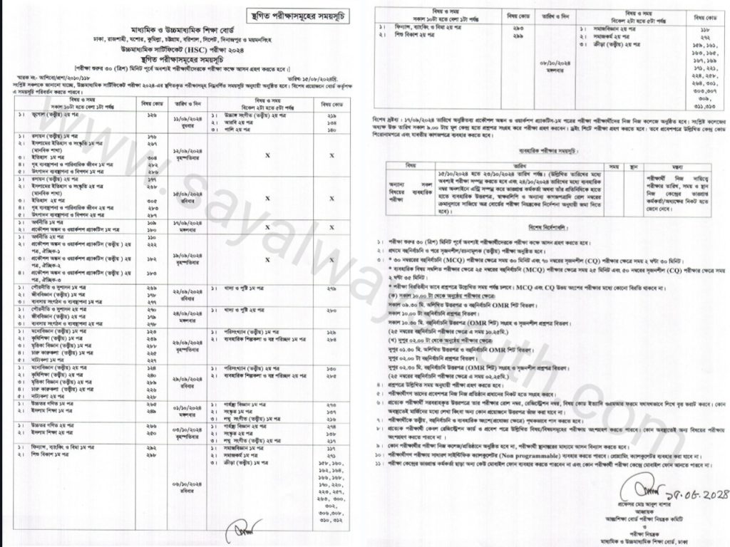 স্থগিত H.S.C-24 পরীক্ষার নতুন রুটিন